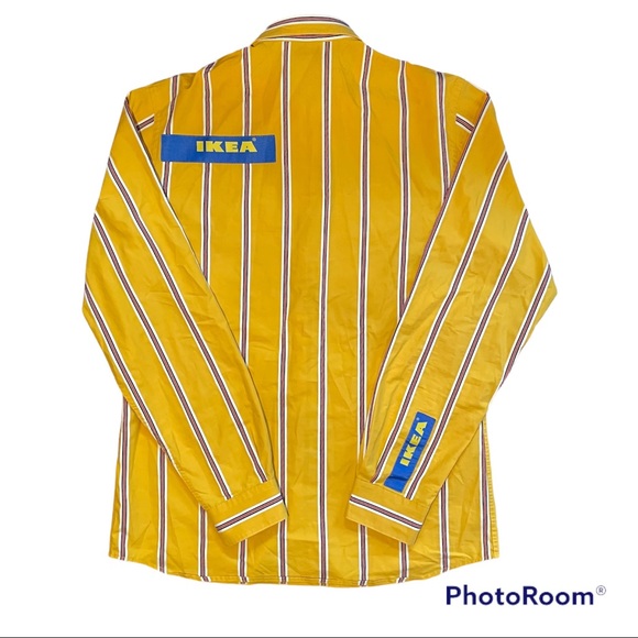 IKEA Employee Uniform Work Yellow Striped Button Dress Shirt Size Medium Large - Picture 9 of 11
